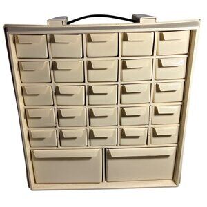 Vtg 24 Drawer Plastic Storage Organizer 2 Large Bottom Drawers Beige Multi Use